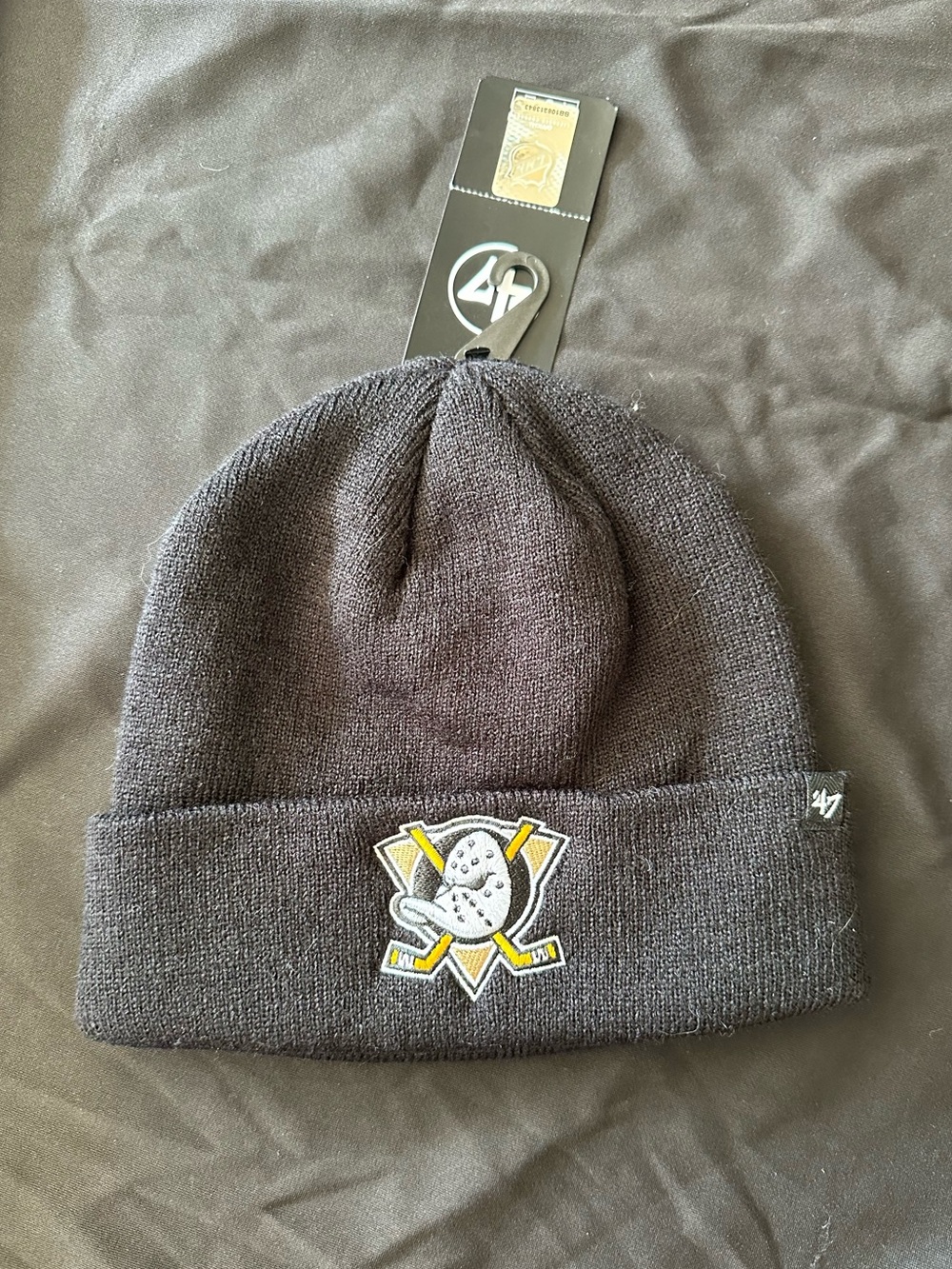 47 Black Cuffed Anaheim Ducks Beanie Mask Patch